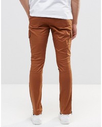 Asos Brand Super Skinny Cargo Pants With Zip In Brown