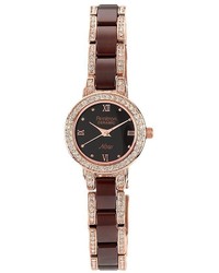 Armitron Now Brown Ceramic Rose Gold Tone Crystal Watch 753919rgbn