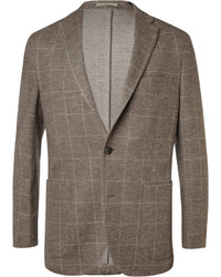 Boglioli Brown Check Wool And Cotton Blend Jersey Blazer