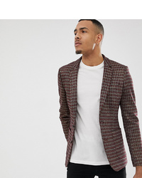 ASOS DESIGN Tall Skinny Blazer In Grey Red And Gold Sparkle Check