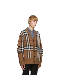 Burberry Brown Cashmere Check Cut Out Cardigan