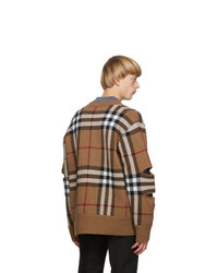 Burberry Brown Cashmere Check Cut Out Cardigan