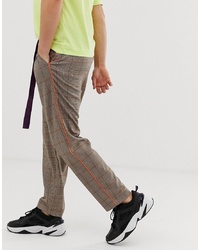 Collusion Skater Trouser In Brown Check With Fluro Piping