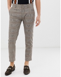 Pull&Bear Slim Tailored Trousers In Brown Check