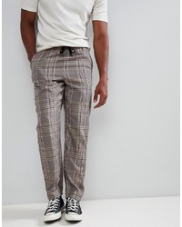ASOS DESIGN Slouch Fit Trousers In Brown Check