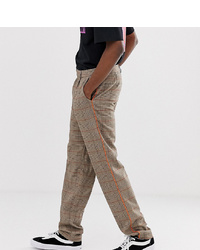 Collusion Tall Skater Trouser In Brown Check With Fluro Piping