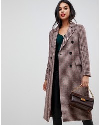 Morgan Double Breasted Maxi Coat In Check