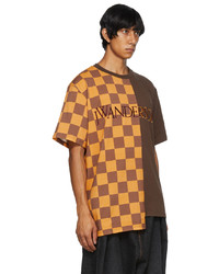 JW Anderson Brown Checkerboard Patchwork T Shirt