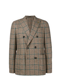 Brown Check Double Breasted Blazer