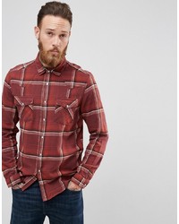 ASOS DESIGN Regular Fit Western Check Shirt In Brown