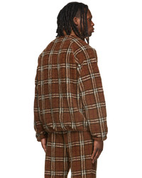 Burberry Brown Vintage Check Fleece Funnel Neck Jacket