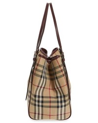 Burberry Small Canter Horseferry Check Leather Tote Beige