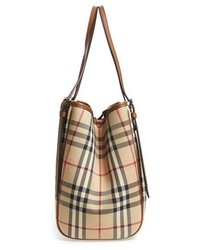 Burberry Small Canter Horseferry Check Leather Tote Brown