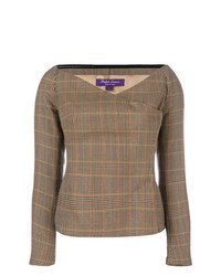 Brown Check Long Sleeve Blouse