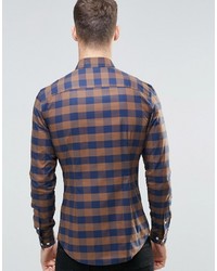 Asos Brand Skinny Shirt In Brown Check With Long Sleeves
