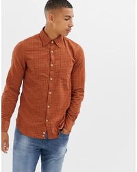 United Colors of Benetton Slim Fit Cord Shirt With Check Print In Brown
