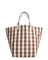 Brown Check Nylon Tote Bag