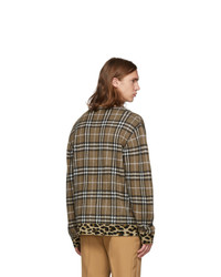 Burberry Brown Knit Check Leopard V Neck Sweater