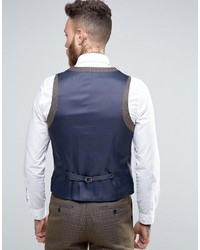 Harry Brown Slim Fit Vest In Khaki Check