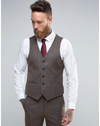 Harry Brown Slim Fit Vest In Khaki Check