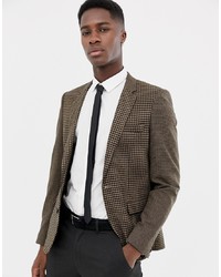 ASOS DESIGN Slim Blazer In Wool Mix With Tan Cut And Sew Check