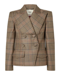 Brown Check Wool Double Breasted Blazer