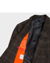 Paul Smith Brown Windowpane Check Double Breasted Wool Blazer