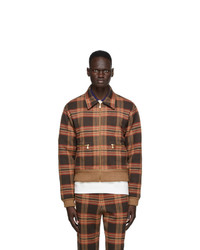 Brown Check Wool Harrington Jacket