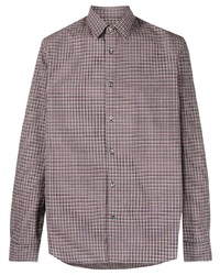 Brown Check Wool Long Sleeve Shirt