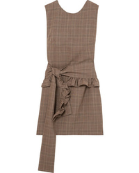 Brown Check Wool Shift Dress