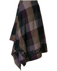 Brown Check Wool Skirt