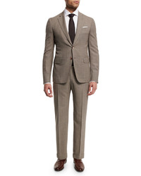 Isaia Check Two Piece Wool Suit Tan