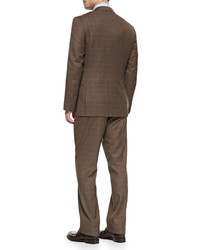 Isaia Windowpane Two Button Suit Brown