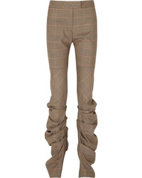 Brown Check Wool Tapered Pants