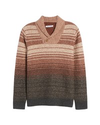 Brown Chevron Shawl-Neck Sweater