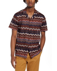 Topman Chevron Short Sleeve Button Up Knit Camp Shirt