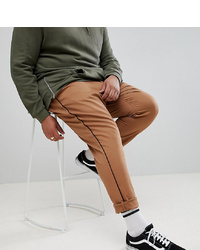 ASOS DESIGN Plus Slim Cropped Trousers In Camel With Black Side Piping