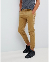 Pull&Bear Skinny Chinos With Belt In Tan