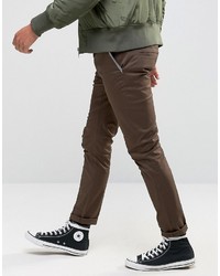 Asos Skinny Chinos With Reflective Detail And Shoelace Belt In Dark Brown