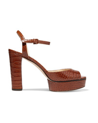 Jimmy Choo Peachy 105 Croc Effect Leather Platform Sandals