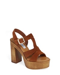 Brown Chunky Suede Heeled Sandals