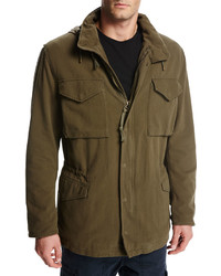 Vince Cotton Hooded Shearling Lined Army Coat Olive
