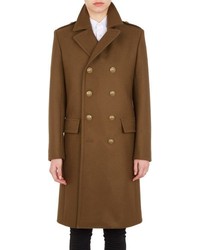 Saint Laurent Melton Double Breasted Military Coat Brown