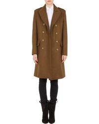 Saint Laurent Melton Double Breasted Military Coat Brown
