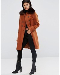 Asos Wool Blend Coat With Military Details And Fur Trim
