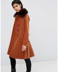 Asos Wool Blend Coat With Military Details And Fur Trim