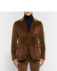 Prada Slim Fit Leather Trimmed Cotton Corduroy Suit Jacket