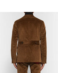 Prada Slim Fit Leather Trimmed Cotton Corduroy Suit Jacket