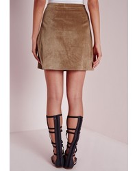Missguided Cord Button Through A Line Skirt Tan