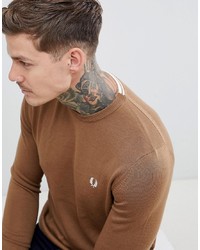 Fred Perry Crew Neck Merino Knitted Jumper In Camel